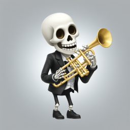 Happy skeleton playing a trumpet