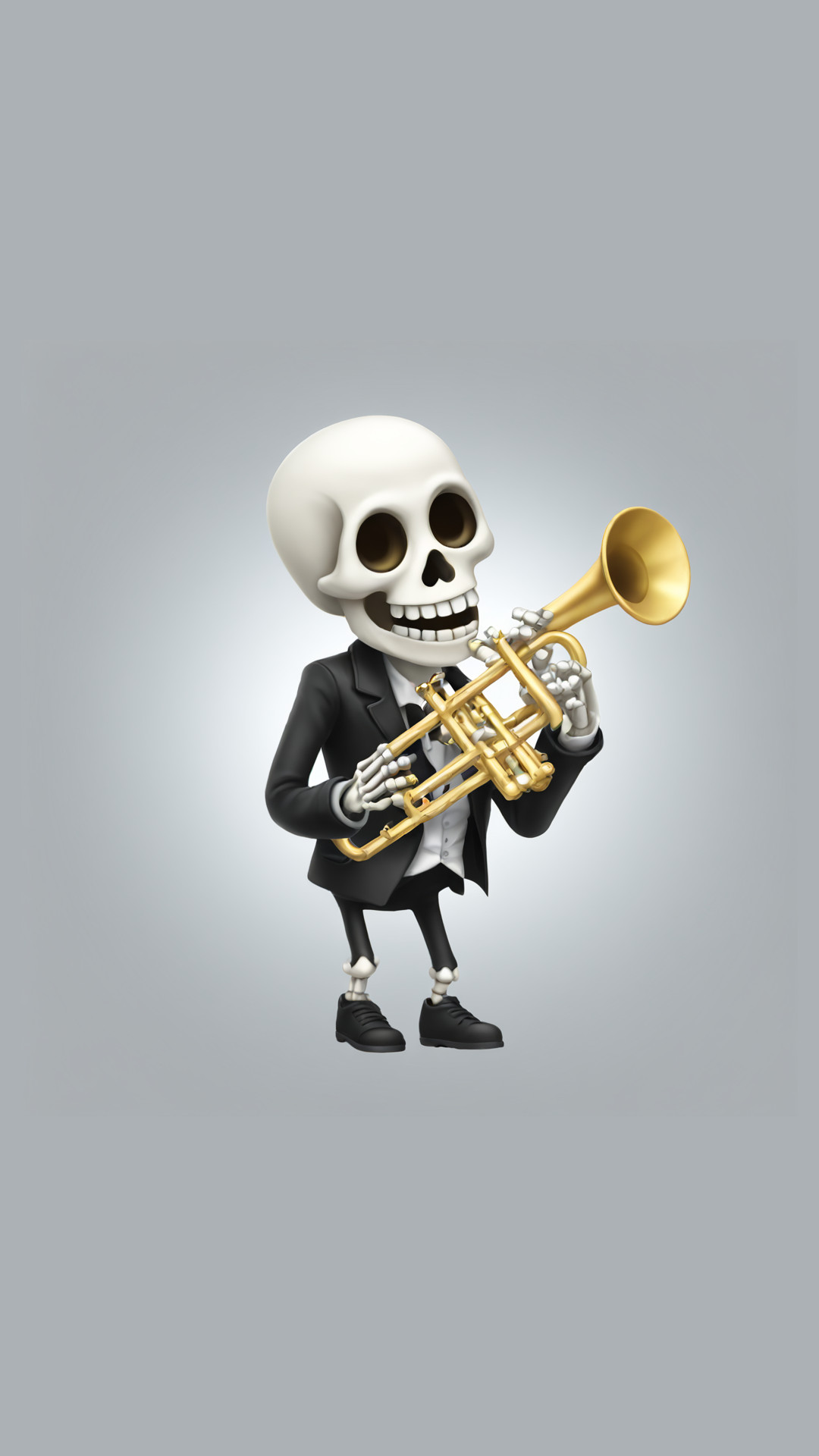 Happy skeleton playing a trumpet